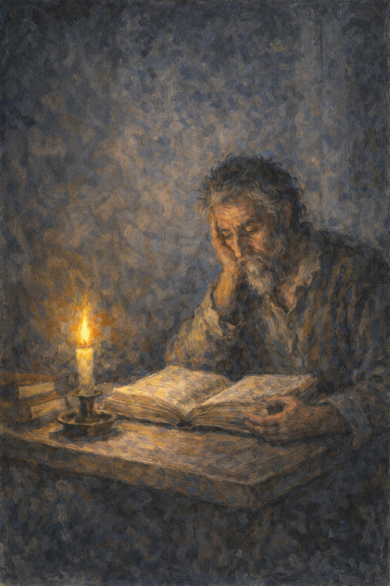 A reader by candlelight